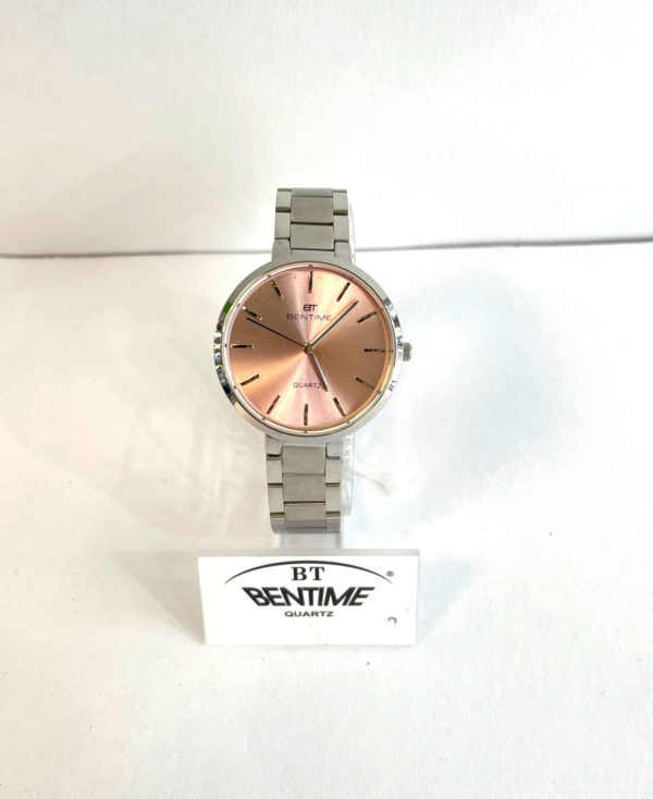 strieborné náramkové hodinky Bentime s bledoružovým ciferníkom
