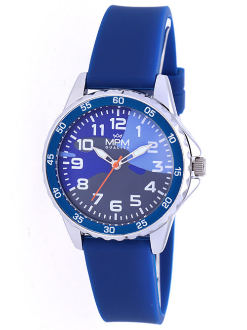 Detské hodinky MPM Playful Camouflage - A - kovové púzdro - modrý/šedý ciferník